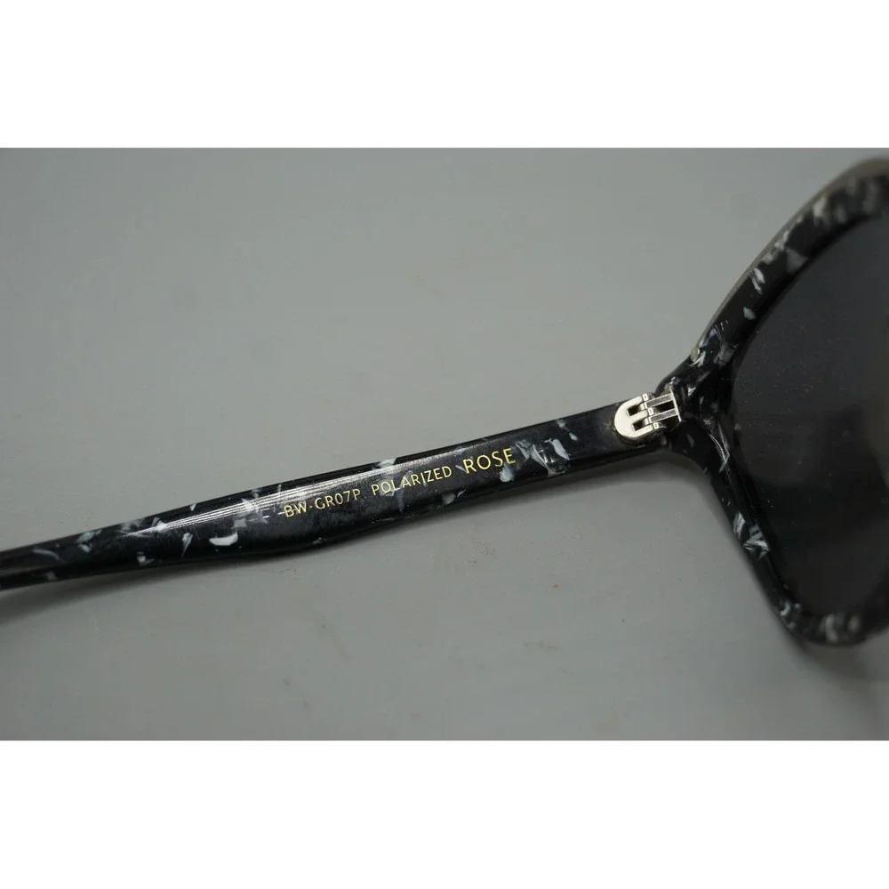DIFF Eyewear Bella Sunglasses Black White Marble Tortoise Polarized Rose Lenses